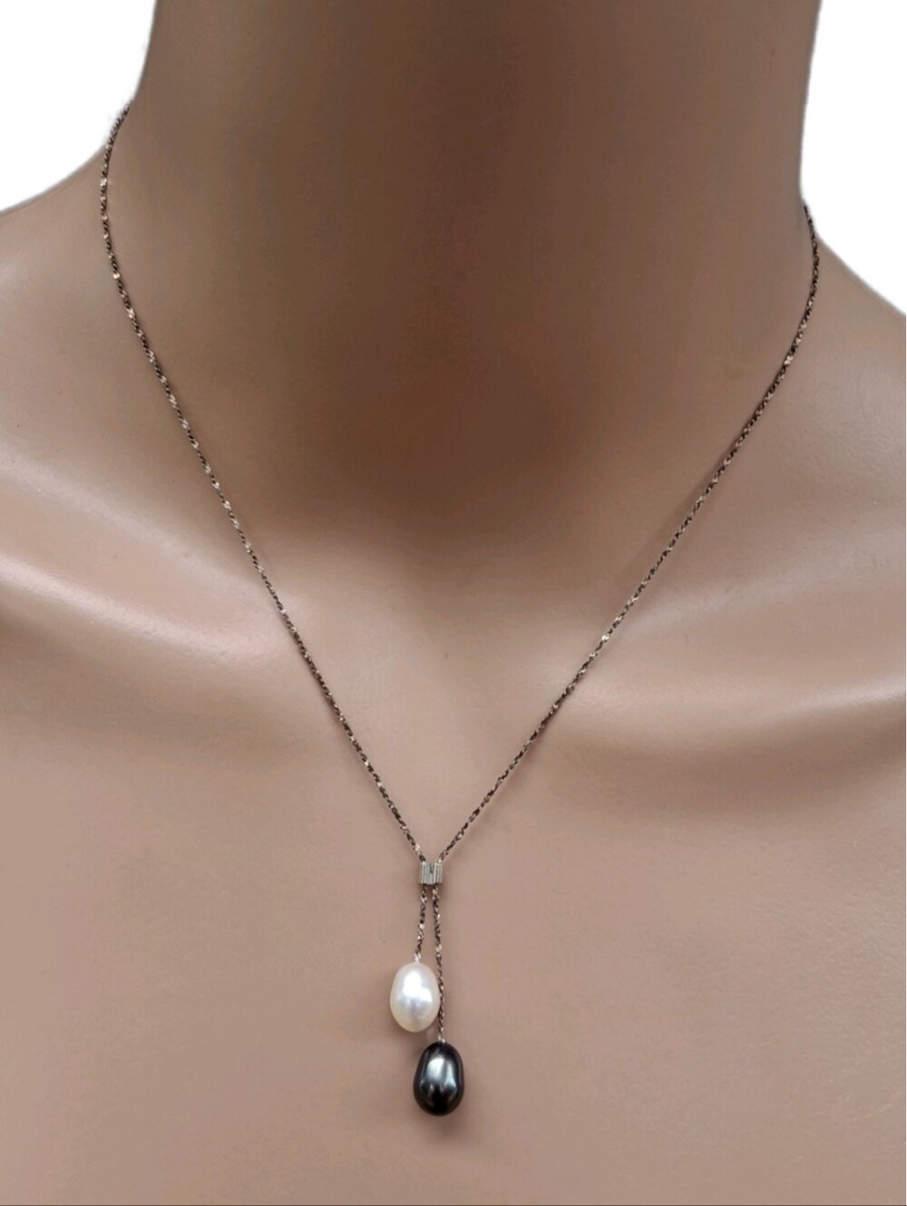 Vintage 925 Italy Sterling Silver Pearl Lariat Serpentine Chain Necklace